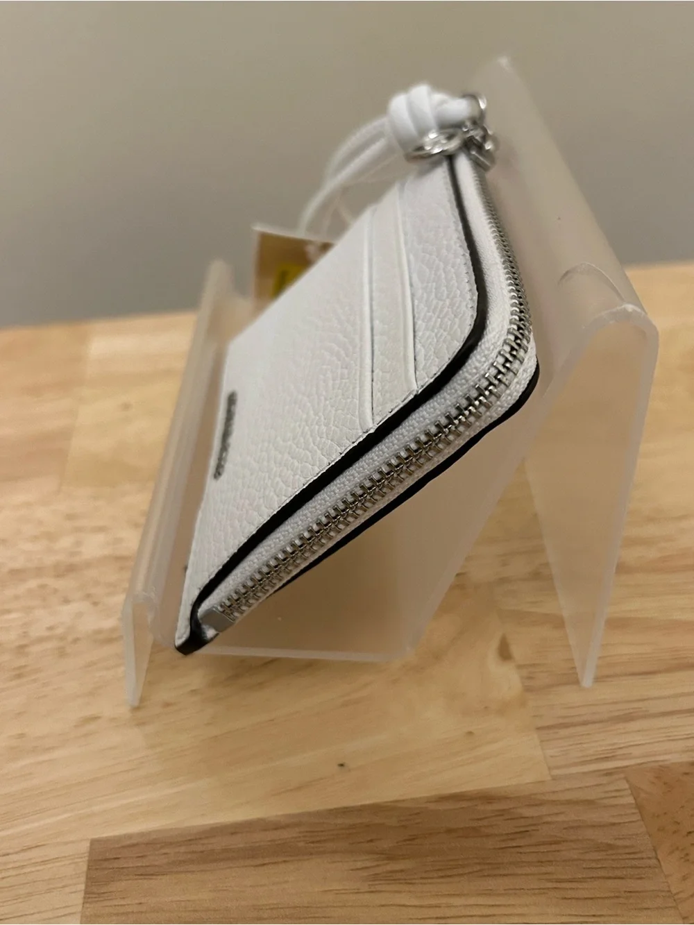 Michael Kors White Pebbled Leather Zip Card Case with MK Charm